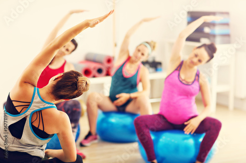 Group of pregnant women during fitness class