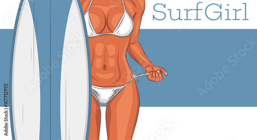 Sexy young surfer girl in swimsuit illustration