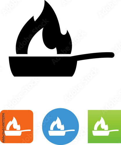 Skillet With Flame Icon - Illustration