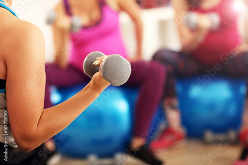 Group of pregnant women during fitness class