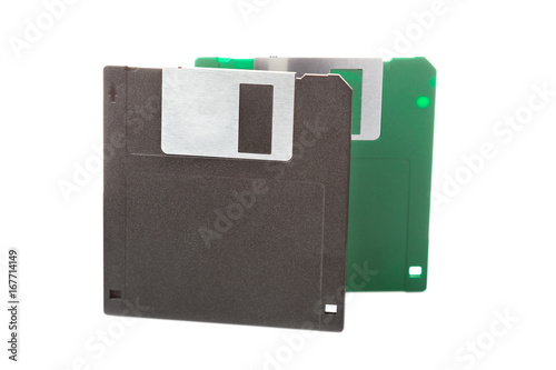 Computer floppy disks isolated on white background.