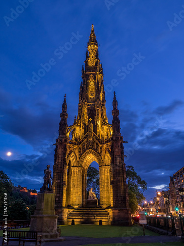 A view of the impressive Scott Monument located on Princes Street in Edinburgh Scotland.