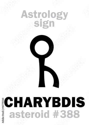 Astrology Alphabet: CHARYBDIS, asteroid #388. Hieroglyphics character sign (single symbol).