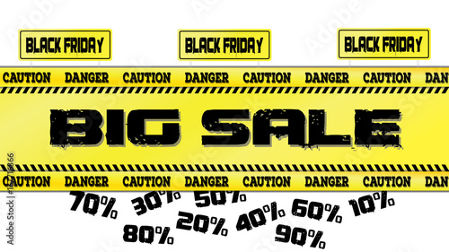 Black Friday sale banner Vector illustration of a road sign and yellow ribbons