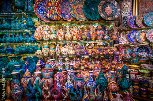 Turkish ceramics on sale at the Grand Bazaar in Istanbul  Turkey. Traditional Turkish ceramics