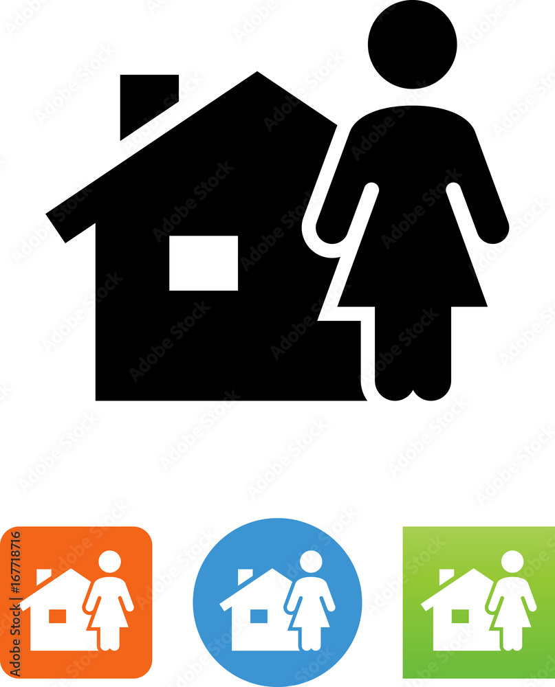 Woman Standing In Front Of A Home Icon - Illustration Woman Standing In Front Of A Home Icon - Illustration