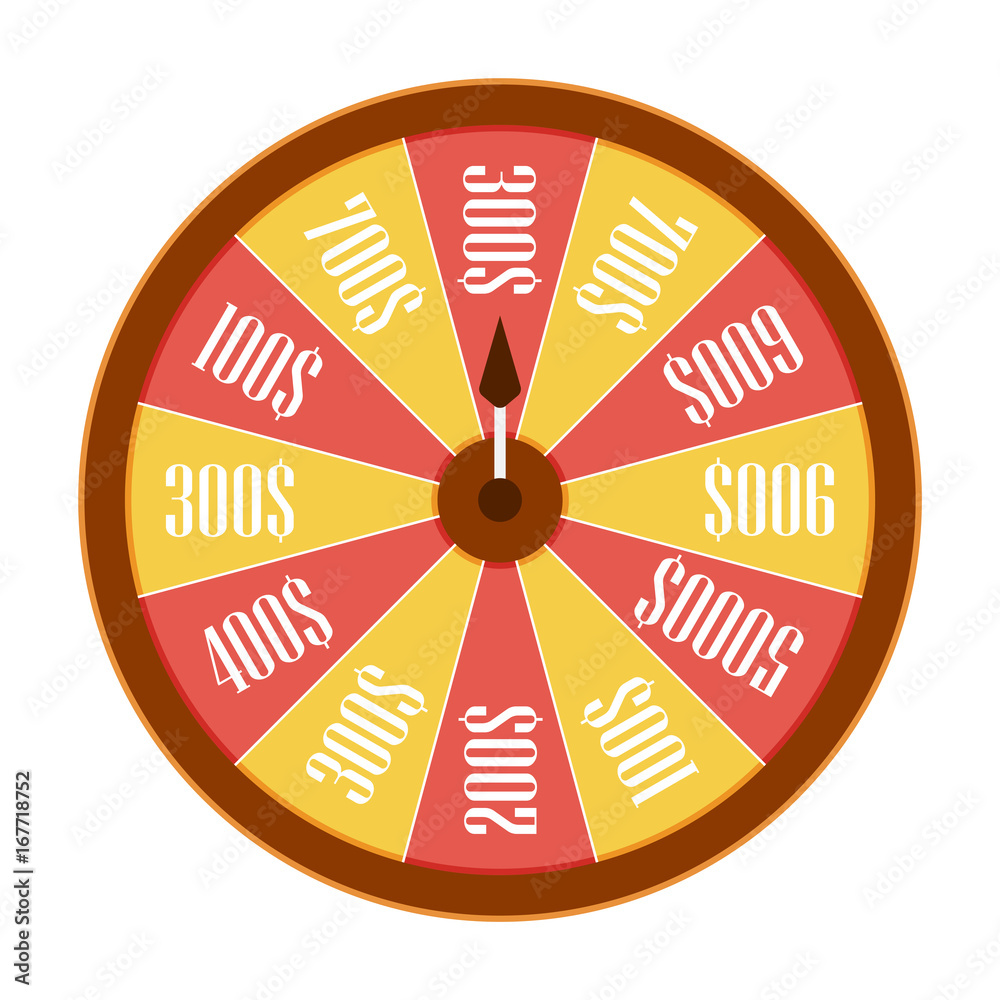 Spinning wheel of fortune. Money win casino game. Flat style. Vector illustration Spinning wheel of fortune. Money win casino game. Flat style. Vector illustration