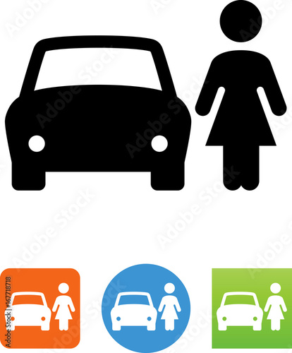 Woman Standing Next To A Car Icon - Illustration