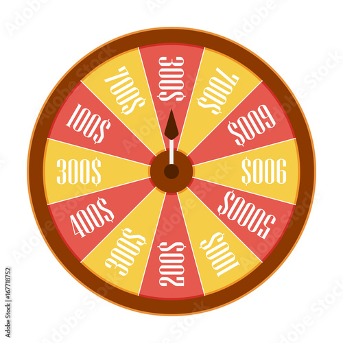 Spinning wheel of fortune. Money win casino game. Flat style. Vector illustration