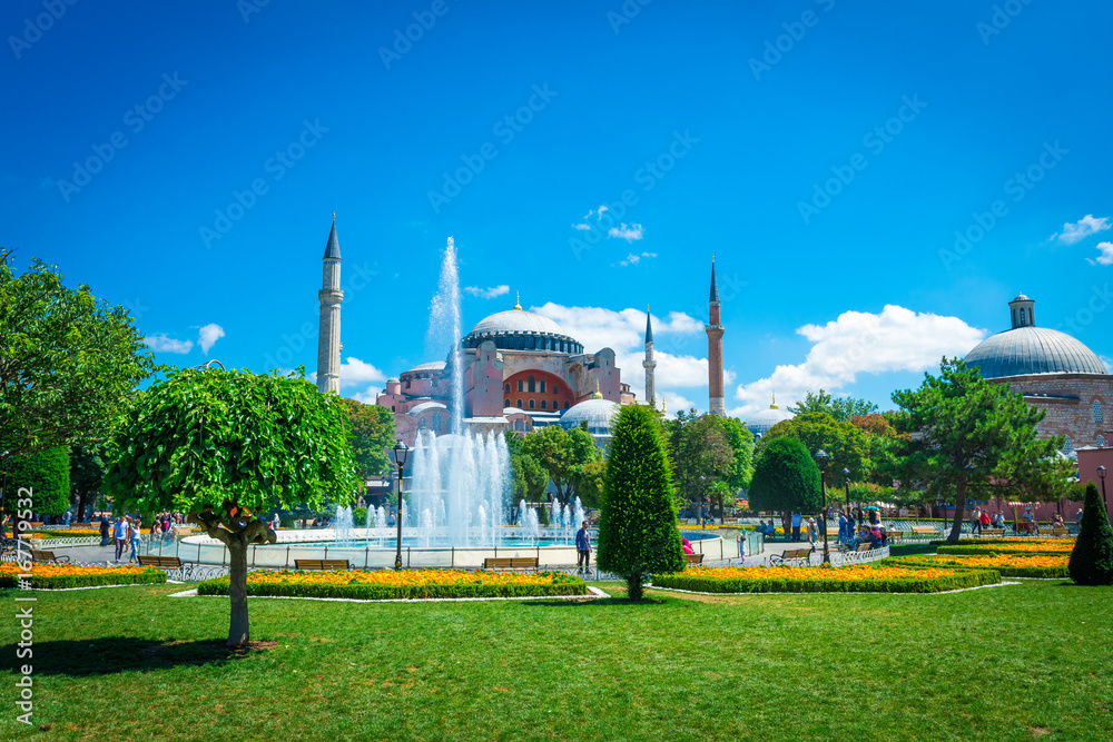 Obraz premium Istambu, Turkey July 2017. Blue Mosque in Istanbul, Turkey, Sultanahmet district