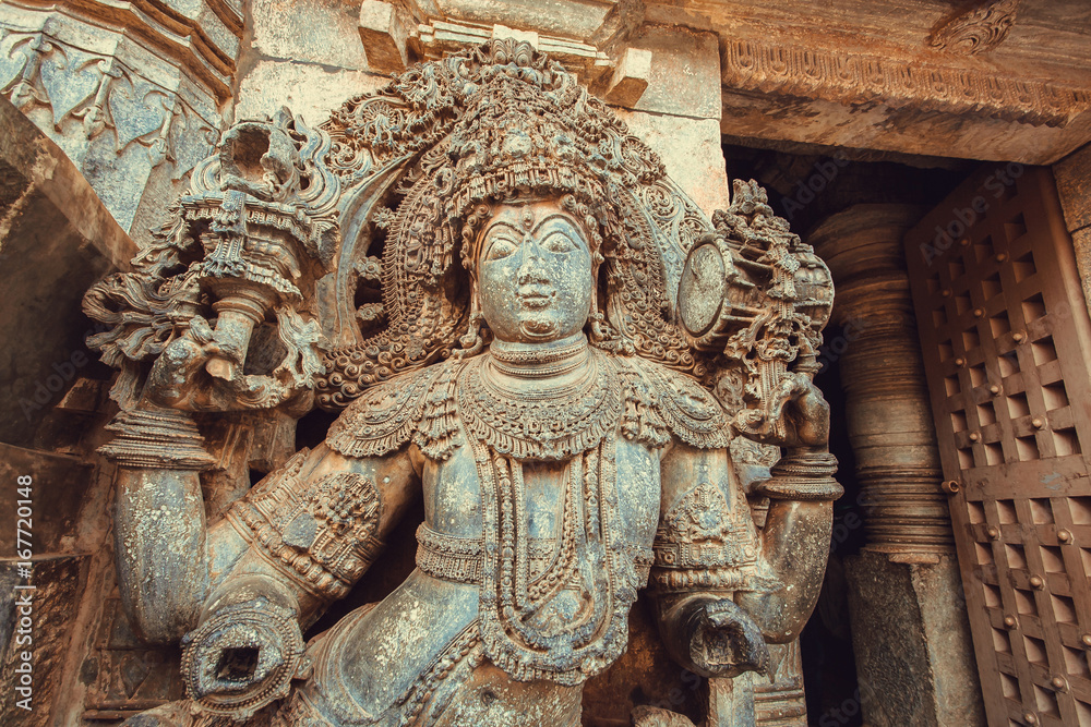 Entrance with door keepers of the 12th century Hoysaleshwara temple in Halebidu, India.