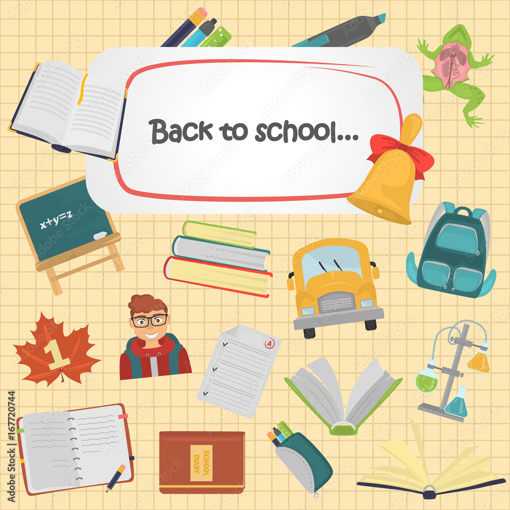 Fototapeta premium Scholl color flat icons set for web and mobile design