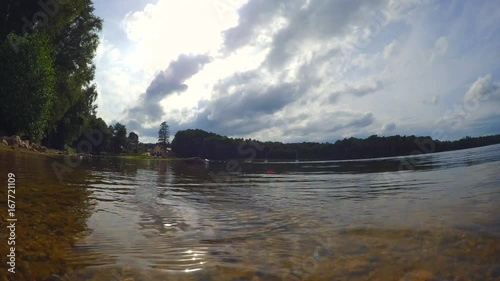 Clouds over a lake camera at water level