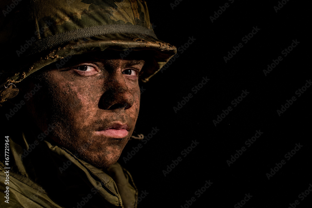 US Marine With Face Covered In Mud - Vietnam War US Marine With Face Covered In Mud - Vietnam War