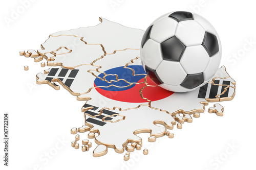 Football ball with map of South Korea  concept  3D rendering