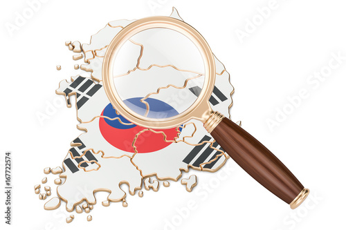 South Korea under magnifying glass, analysis concept, 3D rendering