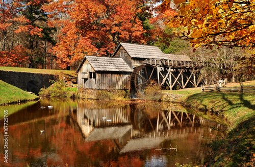 Wallpaper Mural Mabry Mill with pond, one of the attractions on Blue Ridge Parkway, Virginia USA in Autumn
