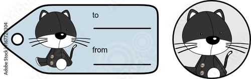 cute baby plush cat cartoon giftcard sticker in vector format very easy to edit
