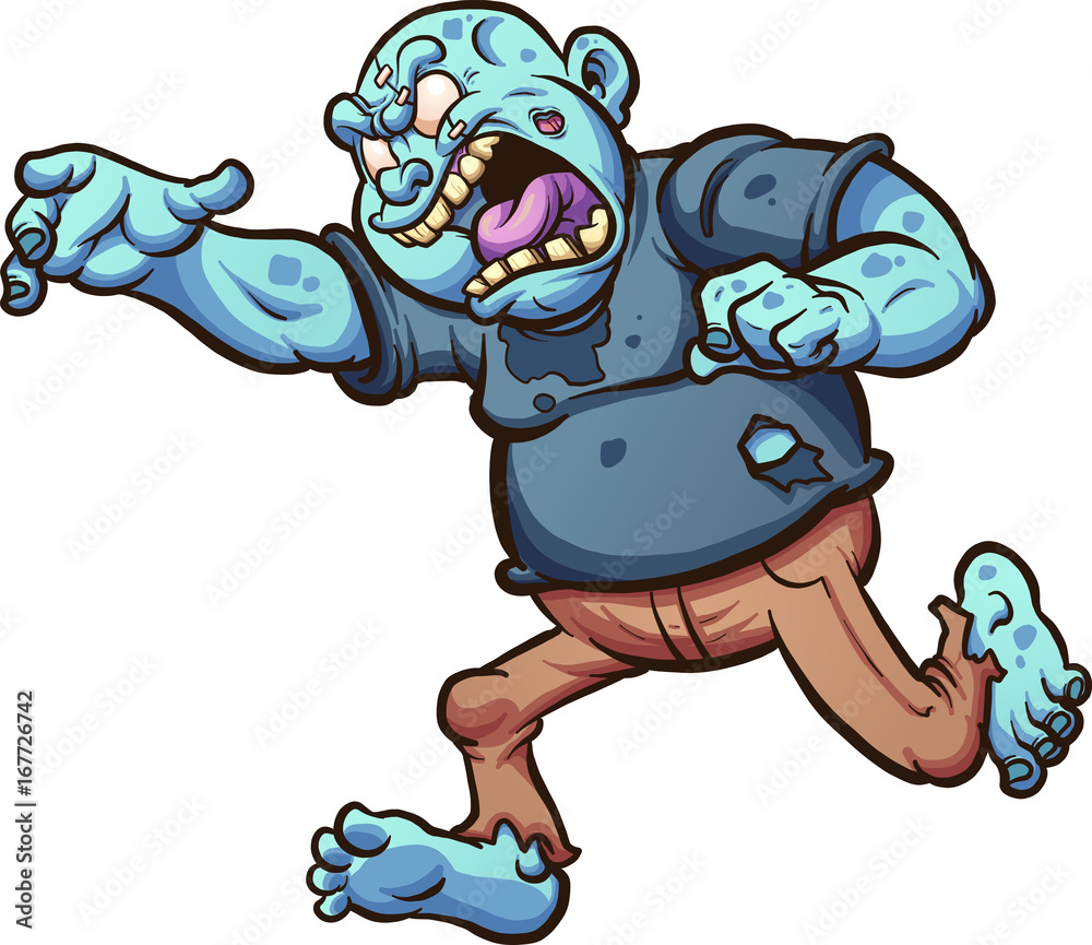 Fat cartoon zombie running and screaming. Vector clip art illustration with  simple gradients. All in a single layer. Stock Vector | Adobe Stock
