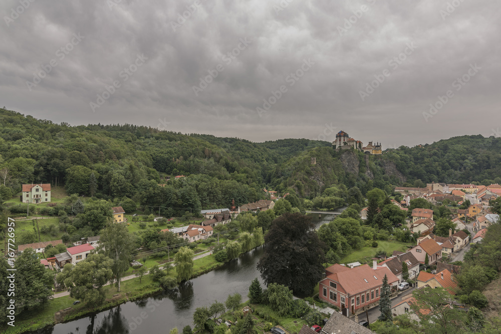 Vranov nad Dyji town with castle in cloudy day
