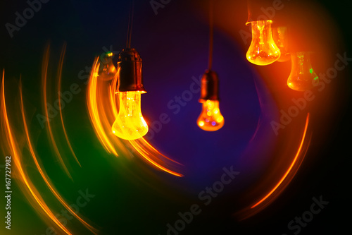 Neon light from lamps. Retr...