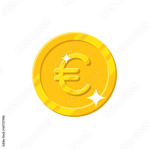 Gold euro coin cartoon style isolated. Shiny gold euro sign for designers and illustrators. Gold piece in the form of a vector illustration