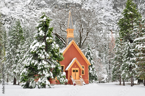 Yosemite Chapel during winter in Yosemite National Park, California, U.S.A. photo