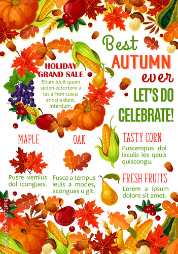 Autumn sale banner with fall season leaf frame