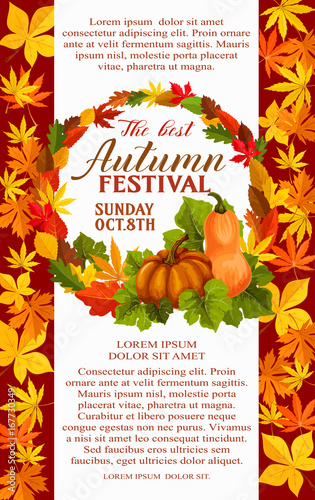 Fall festival poster of autumn vegetable and leaf