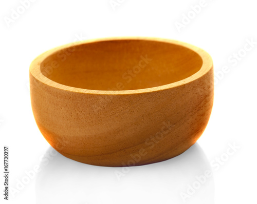 Wooden bowl isolated on white background.
