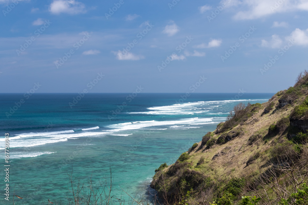 Ocean tropical landscape. Travel concept, blue sky. Bali island, Indonesia.