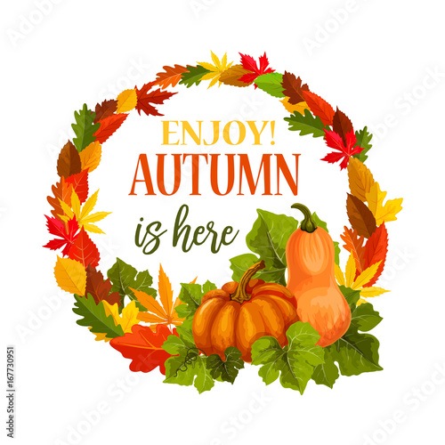 Autumn vector pumpkin harvest leaf greeting poster