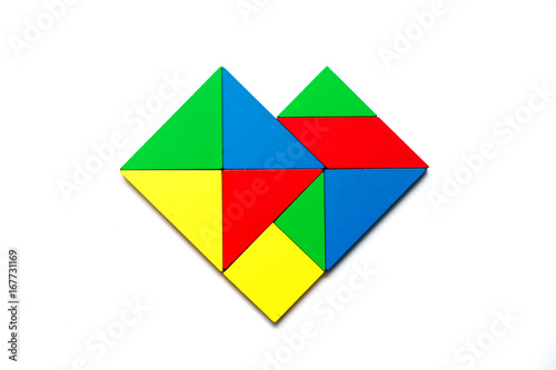 Free Download Colorful wood toy puzzle in geometric heart shape on white background - GFXLoad