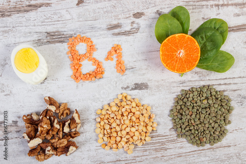 Products or ingredients containing vitamin B1 and fiber, healthy nutrition