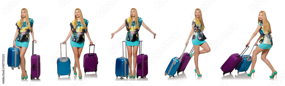 Travel vacation concept with luggage on white Travel vacation concept with luggage on white