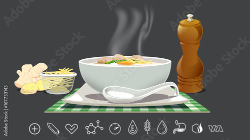 Rice gruel for relieving colds. Strengthening the body with nutritious foods and therapy.