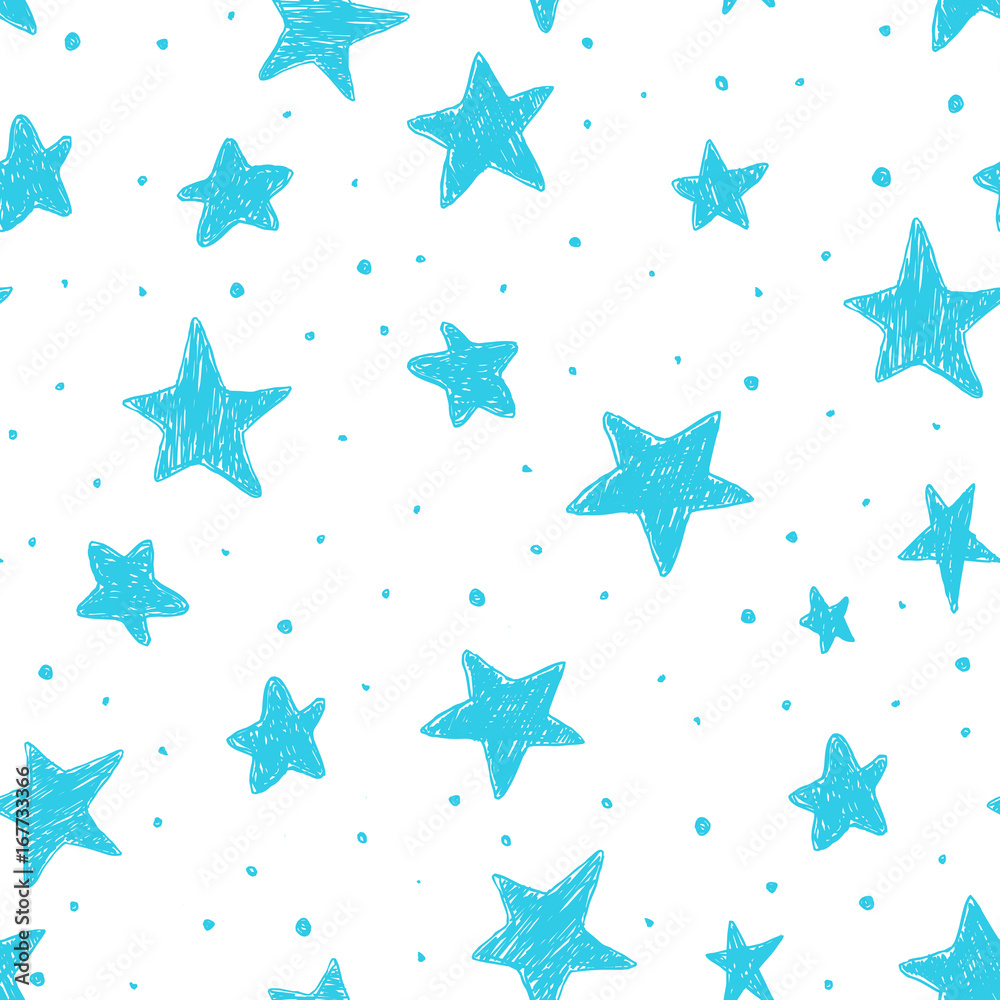 Obraz premium Beautiful seamless night sky pattern with textured stars, hand drawn