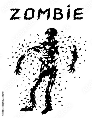 Shoot the zombies from all guns! Scary character silhouette.