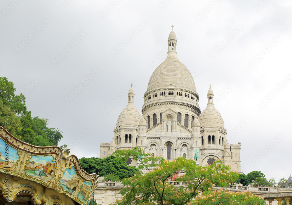 Sacre Coeur Cathedral on Montmartre Hill, Paris.