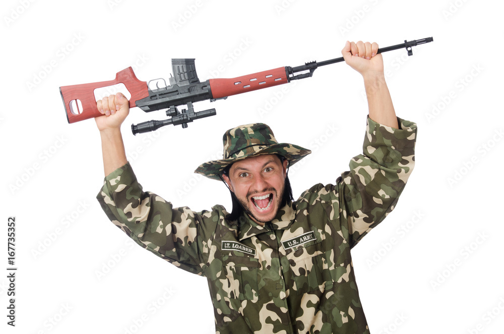 Soldier with weapons isolated on white Soldier with weapons isolated on white