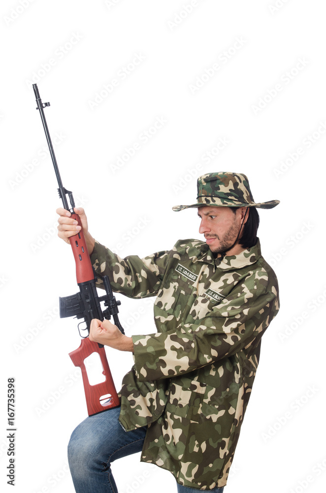 Soldier with weapons isolated on white Soldier with weapons isolated on white