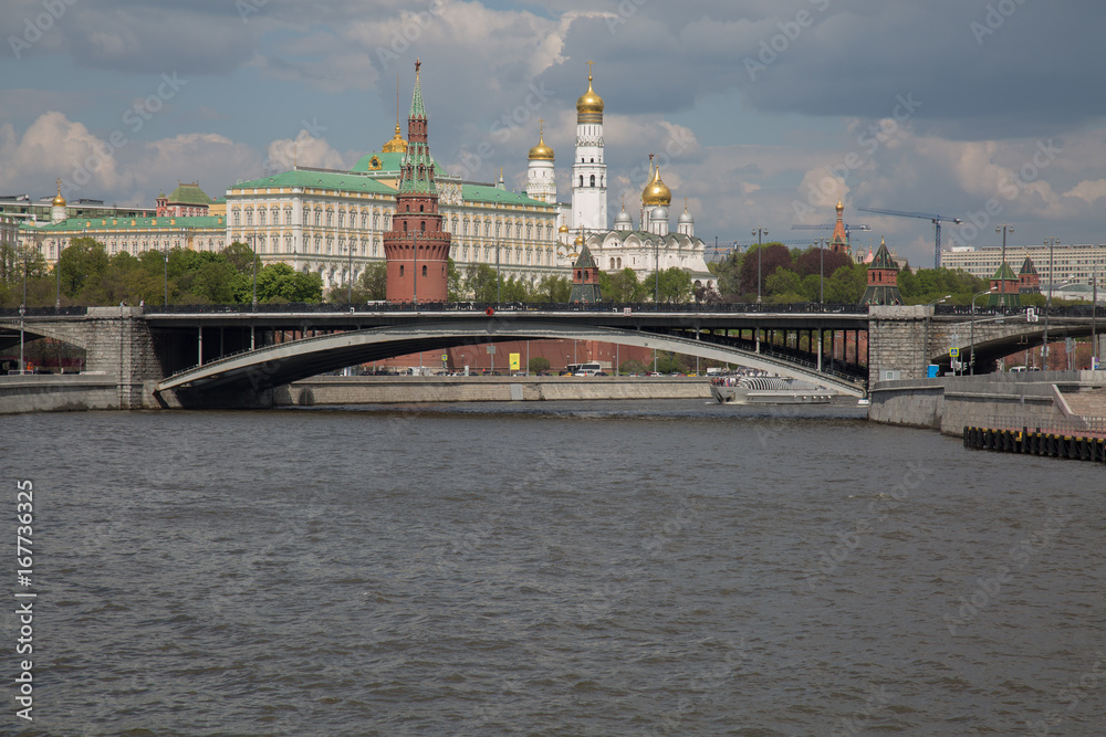 Historical district wide shot Moscow Kremlin river Russia May 2017 