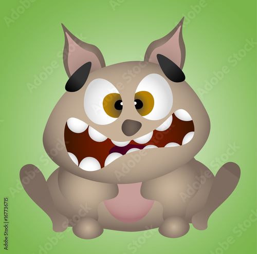 Little chubby puppy dog monster scared or terrified.