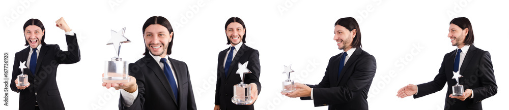 Businessman with star award isolated on white Businessman with star award isolated on white