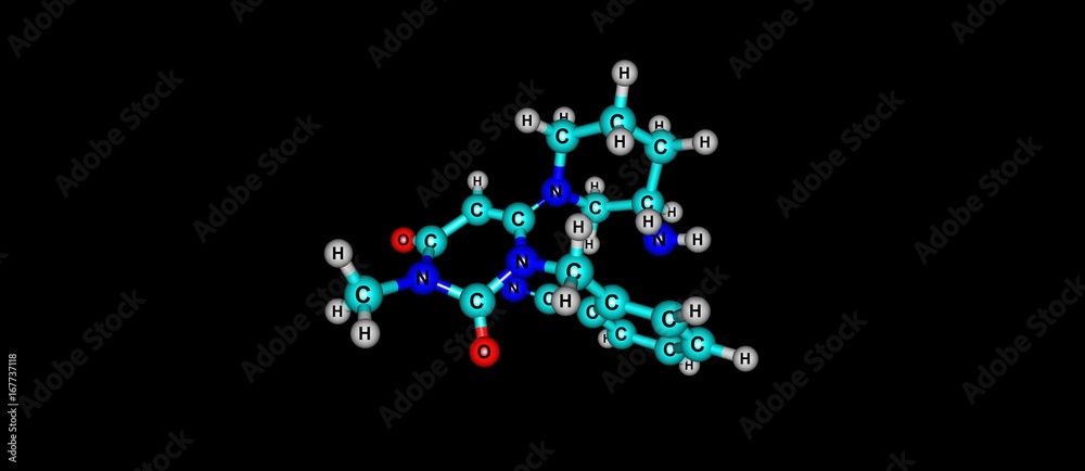Alogliptin molecular structure isolated on black Alogliptin molecular structure isolated on black