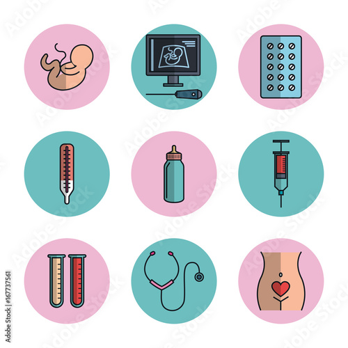 pregnancy maternity medical equipment elements health care vector illustration
