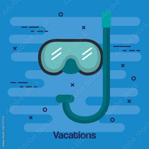 vacations scuba mask and snorkel isolated on blue background vector illustration