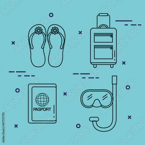 vacation travel set equipment ready for adventure concept vector illustration