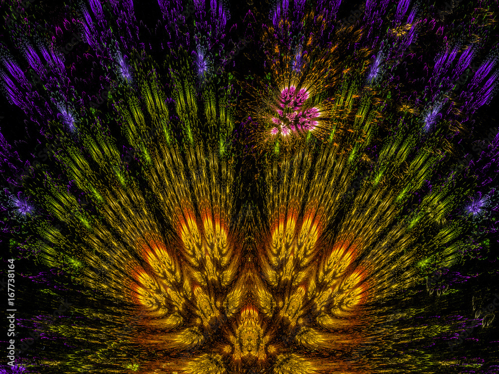 Fototapeta premium Colorful Fan of Feathers Fractal Background Pattern