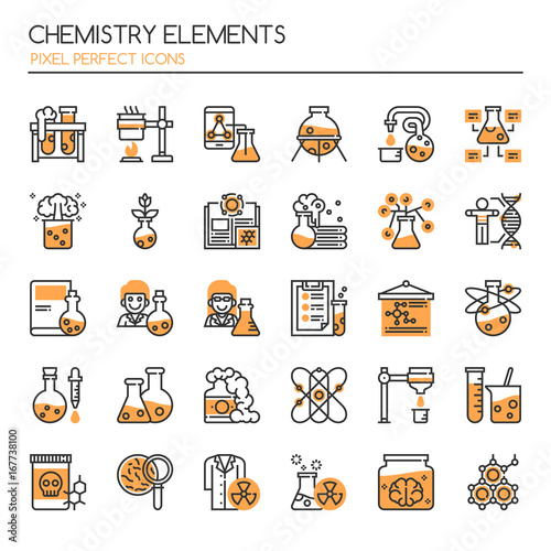 Chemistry Elements , Thin Line and Pixel Perfect Icons.